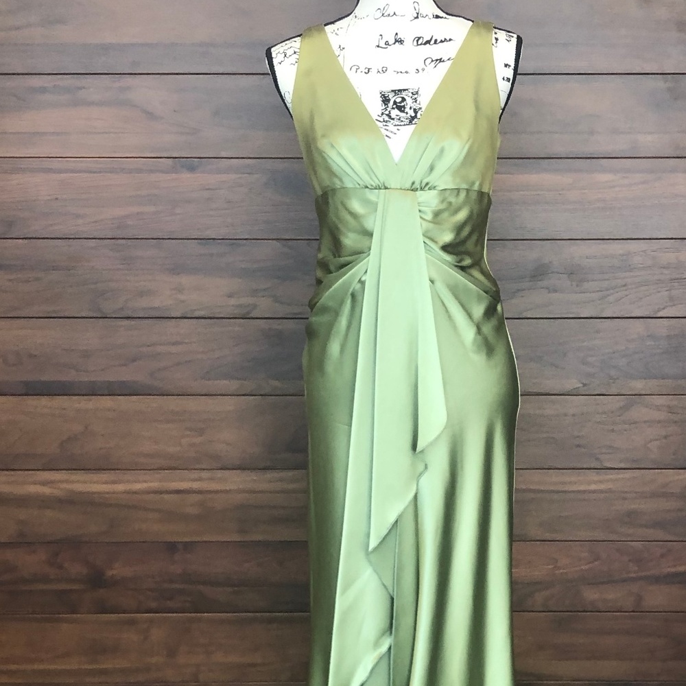 Floor length Light Green Gown V Neck Sleeveless